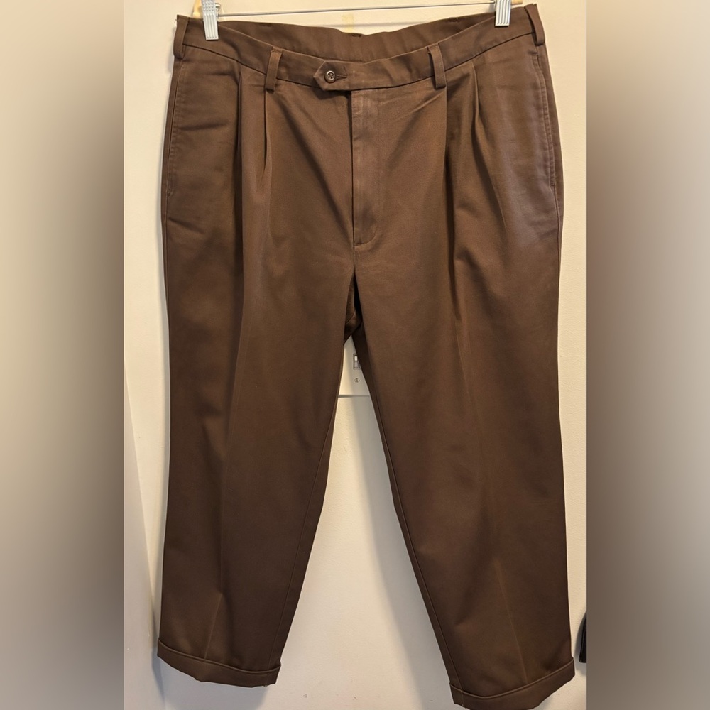 Savane Motion Brown Mens Straight Pleated Front Cuffed Chino Pants Size 38X29